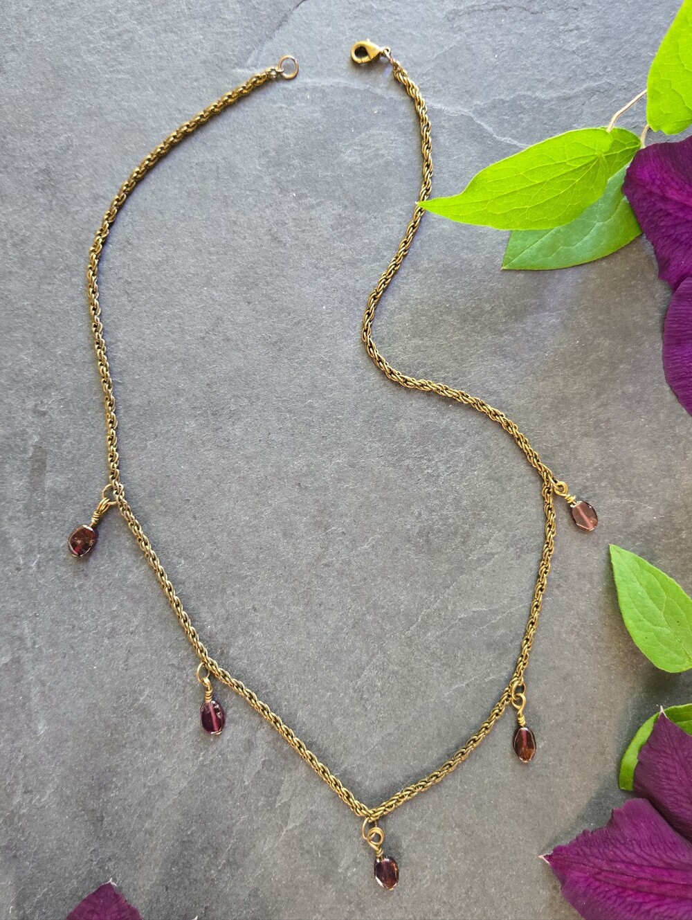 NWT Artisan-Made Garnet Charm Aged Brass Necklace